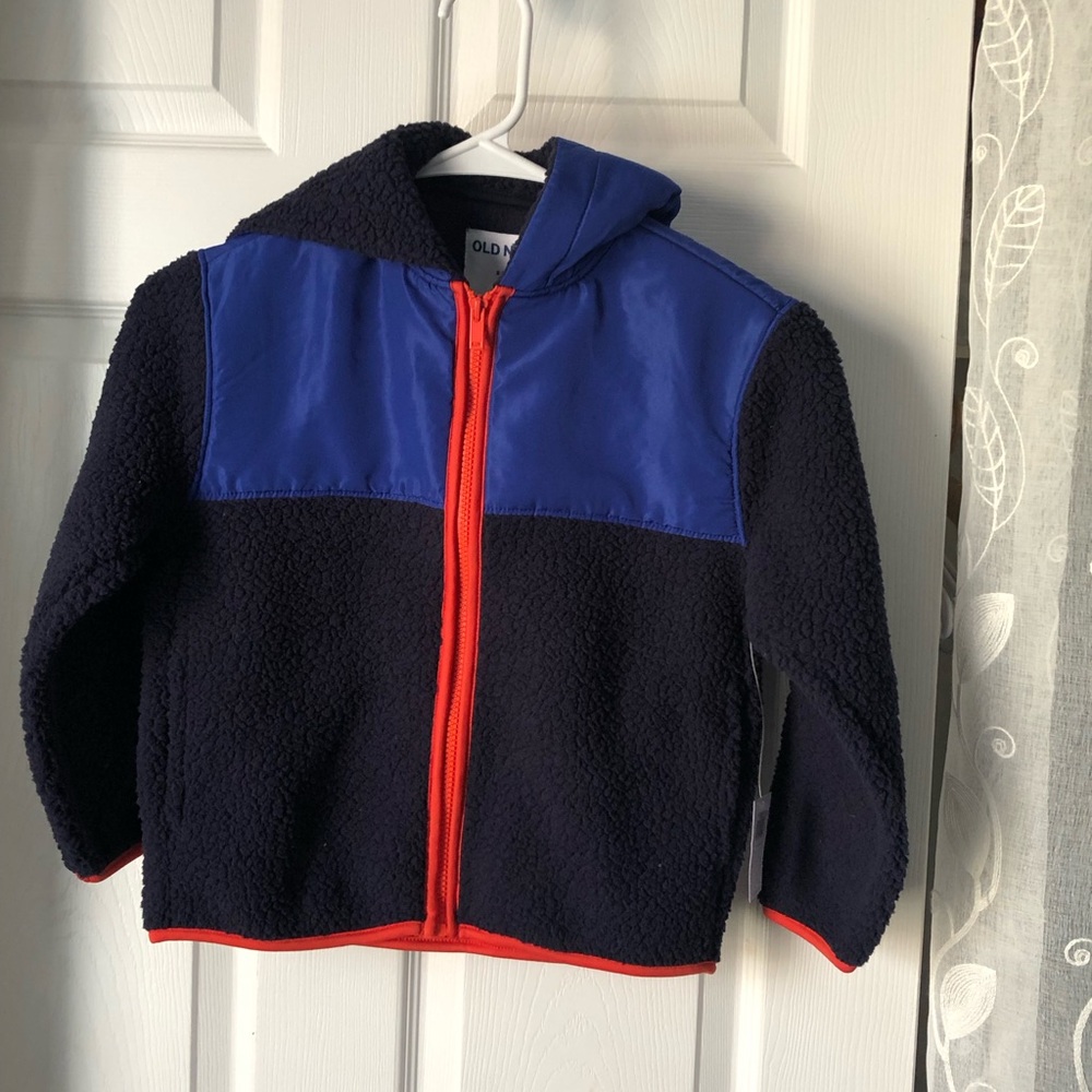New Old Navy Cozy Hooded Sherpa Zip-Front kids Jacket Boy size S colorblock